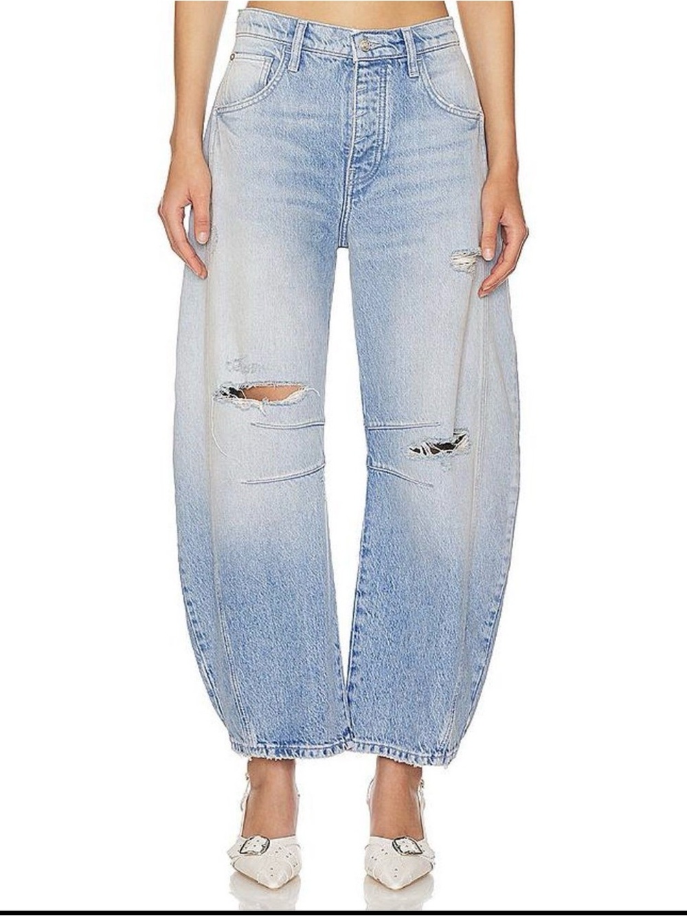 Free People Good Luck Mid Rise Barrel Jeans Barnyard Blue Size 29
